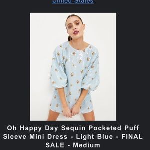 Oh Happy Day Sequin Pocketed Puff
Sleeve Mini Dress - Light Blue